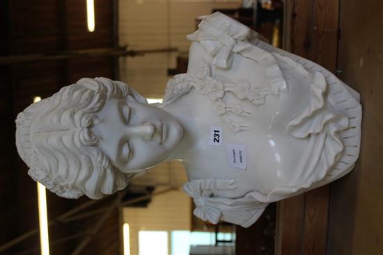 White reconsituted marble bust of a young woman